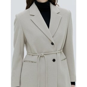 TAILORED LONG STRAP BELTED COAT [IVORY][BLACK]