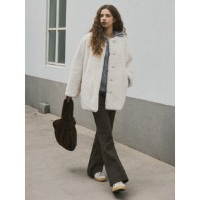 No Collar Round Vintage Fur Jacket_CTO109(Ivory)