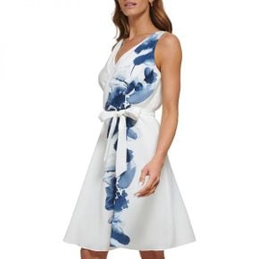 5051870 DKNY Sleeveless Floral Border Belted Dress