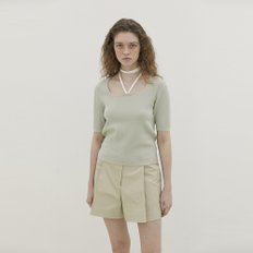 Strap Square Neck Knit_LIGHT KHAKI