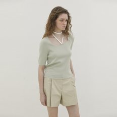 Strap Square Neck Knit_LIGHT KHAKI