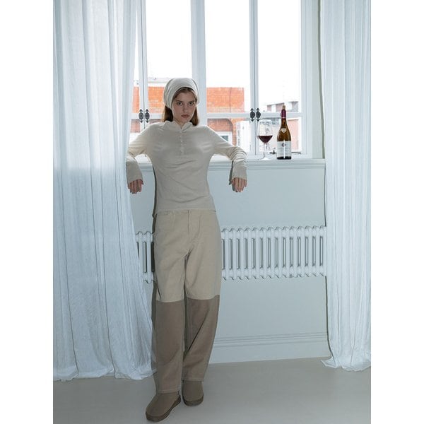 [리퍼브]Cotton block denim pants, Sand Beige