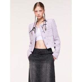 Round Trimmed Tweed Jacket, Light Lavender