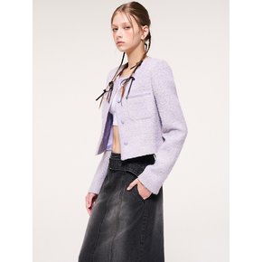 Round Trimmed Tweed Jacket, Light Lavender