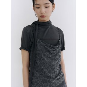 JACQUARD LAYERED SLEEVELESS TOP [CHARCOAL]