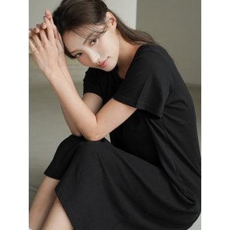 파란 내추럴코튼 무지 반팔 원피스 홈웨어