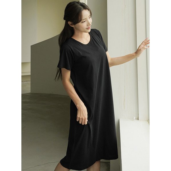 내추럴코튼 무지 반팔 원피스 홈웨어