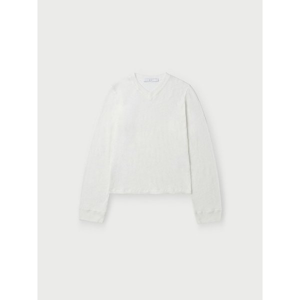 SELHY 리넨 브이넥 롱슬리브 티셔츠 IOTAS26102WHX