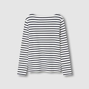 여 코튼 스트레치 보트넥 긴팔 티셔츠 J115401004057