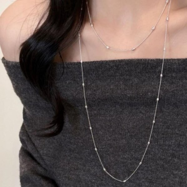 [옷자락] 여성 슬림 비즈 레이어드 스틸 목걸이
