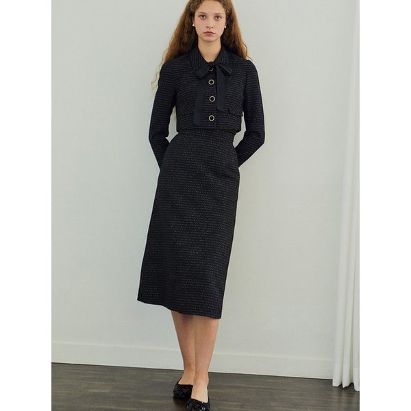 Niki Tweed Midi  semi A line Skirt_Black