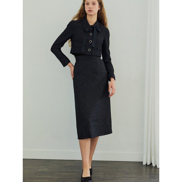 Niki Tweed Midi  semi A line Skirt_Black