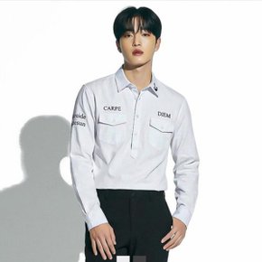 남자 간절기 자수 포인트 투포켓 긴팔 셔츠