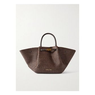 DEMELLIER 드멜리어 뉴욕 미디 가죽 트리밍 라피아 토트 다크 브라운 1647597357778887