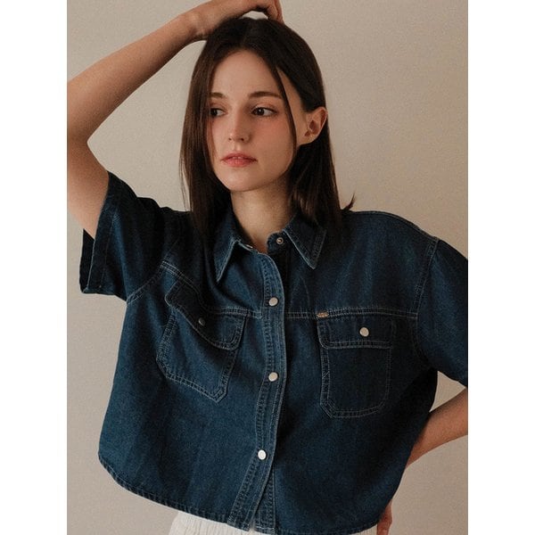 Casual Cropped Denim Button-Up Shirts