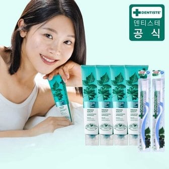 덴티스테 뉴브리즈민트 치약 180g×4개 + 이중 미세모 칫솔×2개_