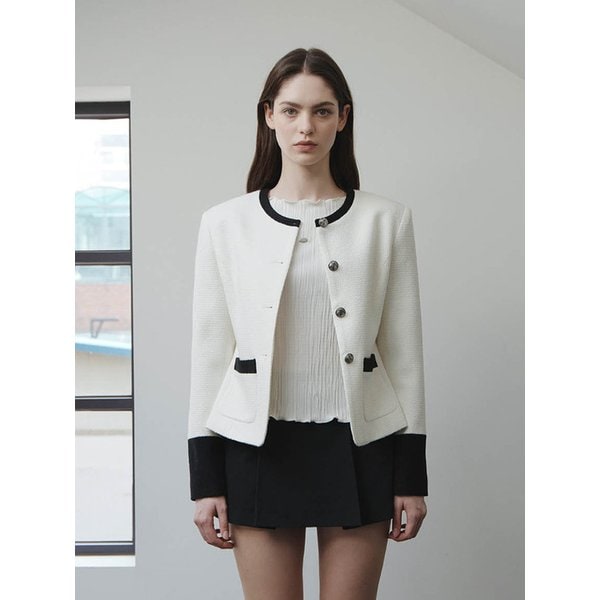 26SS 엣지 배색 트위드 자켓, 아이보리 (2color)