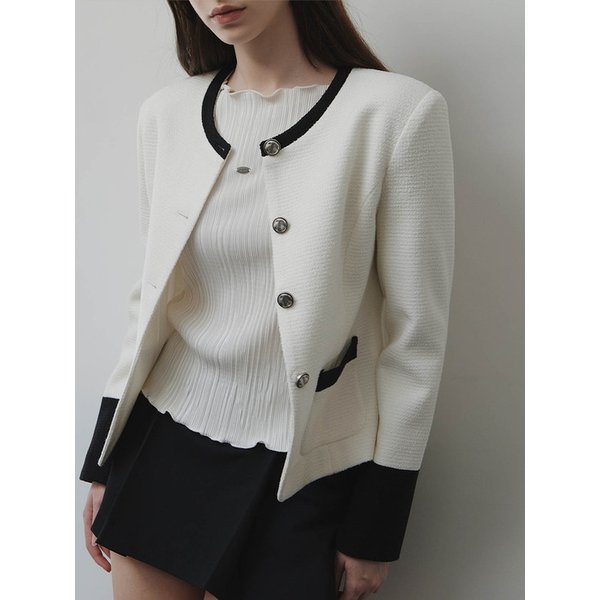 26SS 엣지 배색 트위드 자켓, 아이보리 (2color)