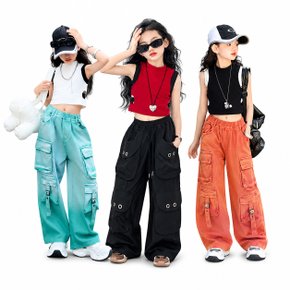 초등 여아 키즈 배색크롭 민소매 티셔츠