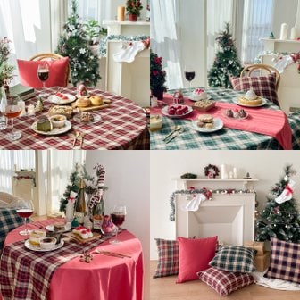 인휴 크리스마스 빈티지 체크 테이블보 식탁보 러너 2인용 4인용 감성 홈카페 홈파티