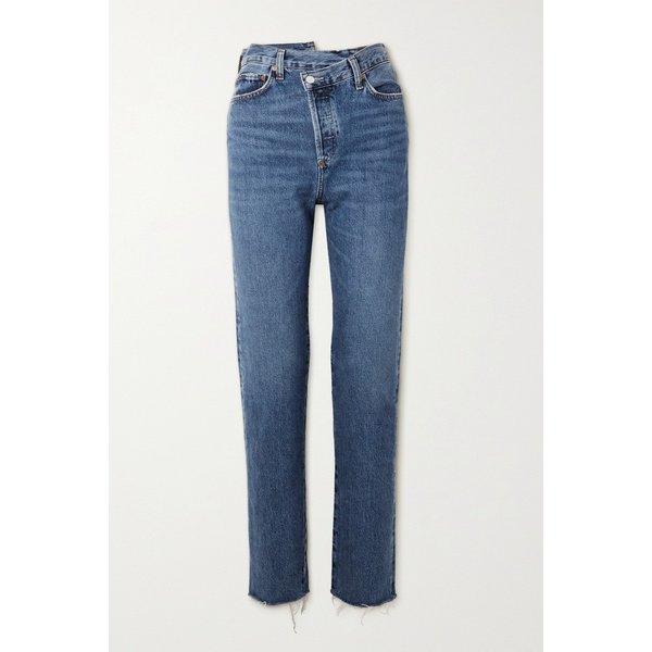 Criss Cross Frayed High-rise Straight-leg Organic Jeans 다크 데님