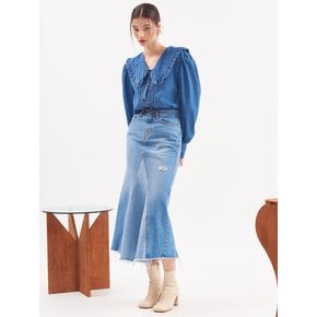 UP-173 two fabric flare skirt_blue