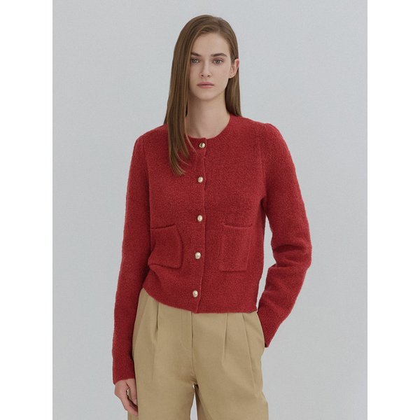 Boucle Puff Sleeve Cardigan Red AT5SWF023RD