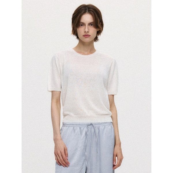 (우먼)실크 린넨 라운드 하프 니트 - 4 COLOR