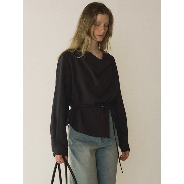 [단독] Cowl-neck belted blouse_Charcoal