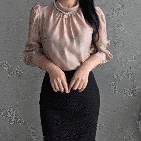 레이몬 하이넥 퍼프 오피스 기본 블라우스 4color _P405133124
