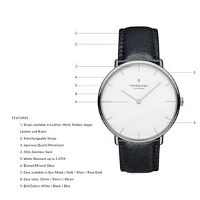 Nordgreen Native 40mm [노드 그린] 남성 실버 북유럽 디자인 시계와 화이트 다이얼 블랙 가죽