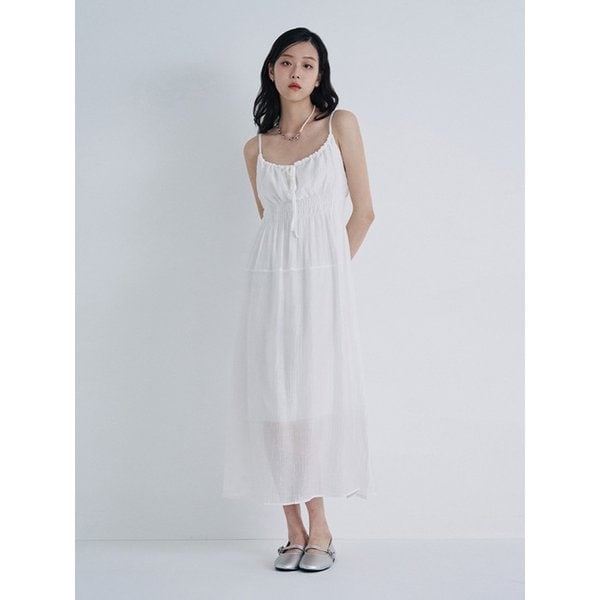 여성 슬리브리스 허리 스모킹 원피스 (IVORY) (HBROPA3)