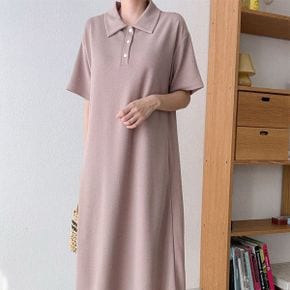 루즈핏 반단작 카라 데일리 반팔 롱 원피스_P359161470