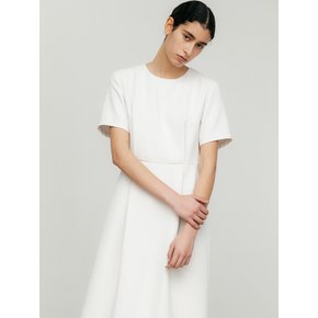 Round Neck tuck Dress-cream