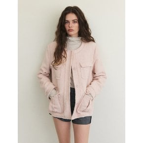 Cut-Off Pocket Tweed Jacket, Light Pink