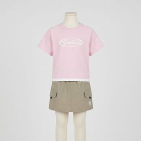 MLB 키즈 아웃도어 베이직 치마바지 티셔츠세트(여아) 뉴욕양키스 L.PINK 7FS1B0963 50PKL