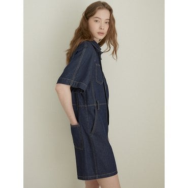 라르고 Denim short overall (dark blue)