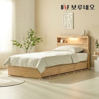 NS홈쇼핑 [착불] 뉴키Po 고무나무 원목 3서랍 LED SS침대 프레임[33652109]