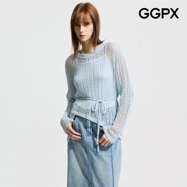 GGPX 밑단 사선 트임 허리끈 펀칭 니트 (GP5KP003F)