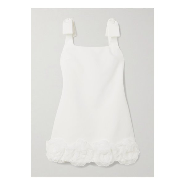 보우 디테일 레이스 트리밍 크레이프 미니 드레스 화이트 46376663162915006