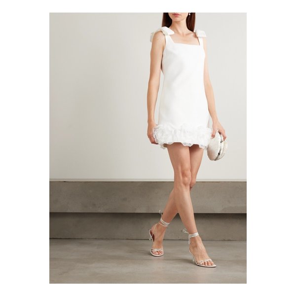 보우 디테일 레이스 트리밍 크레이프 미니 드레스 화이트 46376663162915006