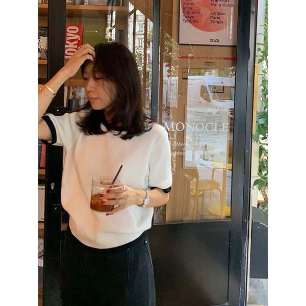 헤어리소프트 배색니트_IVORY+BLACK