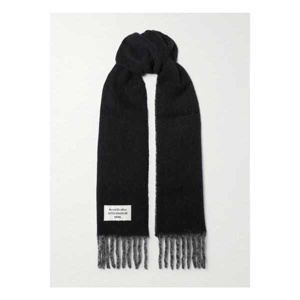 투톤 프린지 아플리케 알파카 혼방 스카프 블랙 1647597346174368