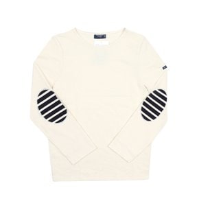 0844 ECRU NAVY ECRU 메르디앙 모던 스트라이프 엘보 패치 공용 긴팔티