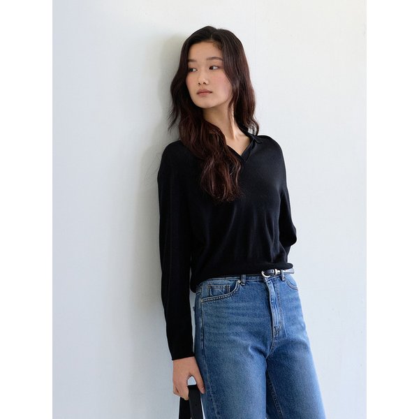 Soft Collared Knit Sweater (Black)