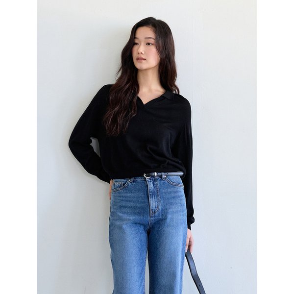 Soft Collared Knit Sweater (Black)