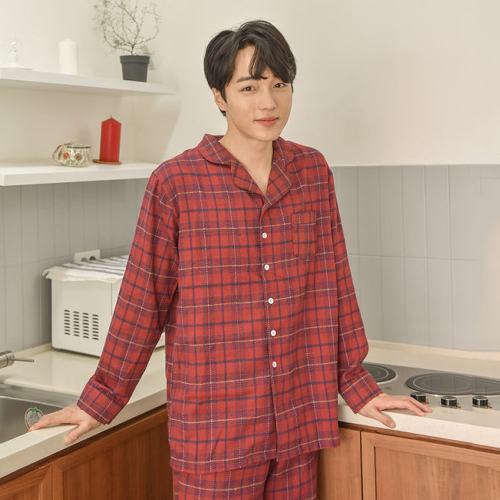 김양리빙 / 순면기모 트리 체크 겨울 커플 파자마 잠옷