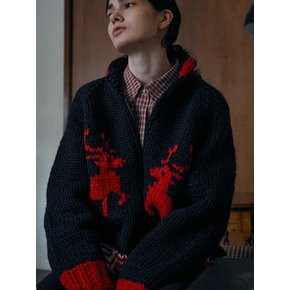 Handmade Kowichan Cardigan (Navy/Red)