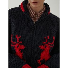 Handmade Kowichan Cardigan (Navy/Red)