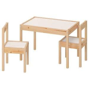 이케아 SSG 레트 테이블(48x63x45cm)+의자2P(28x28x28cm) 화이트 소나무원목